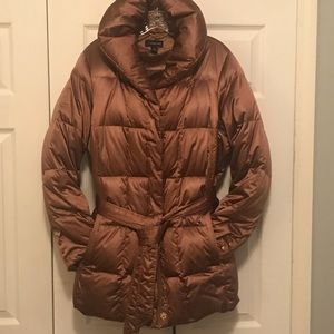 Lands’ End golden puffer coat, women’s size 1X.